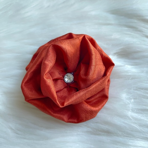Burnt Orange Flower Hair Clip With Rhinestone, Flowers, Hair Clips - Picture 4 of 5